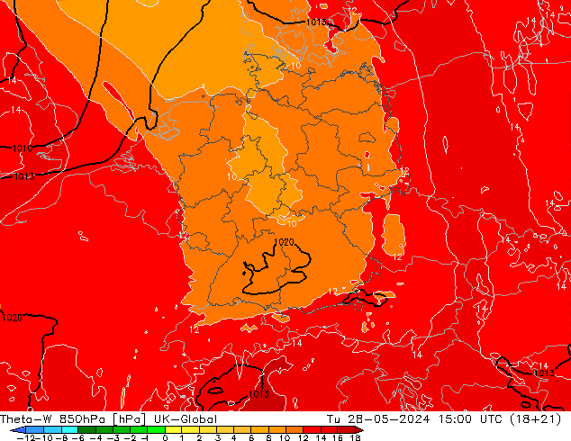 Theta-W 850hPa UK-Global Tu 28.05.2024 15 UTC