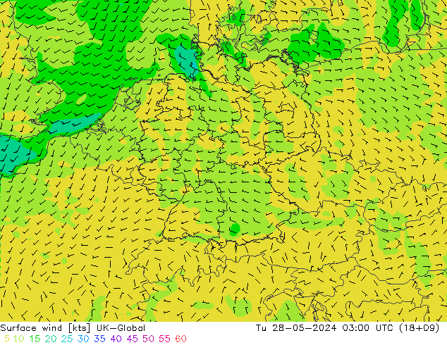 Viento 10 m UK-Global mar 28.05.2024 03 UTC