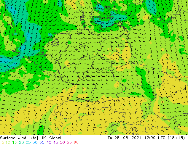 Surface wind UK-Global Tu 28.05.2024 12 UTC