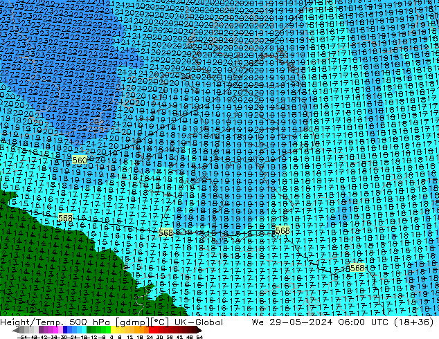 Hoogte/Temp. 500 hPa UK-Global wo 29.05.2024 06 UTC