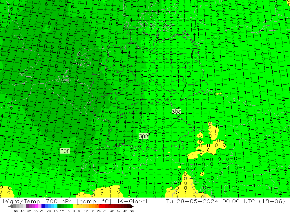 Height/Temp. 700 гПа UK-Global вт 28.05.2024 00 UTC