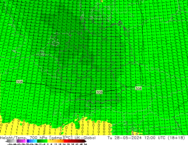 Height/Temp. 700 hPa UK-Global Ter 28.05.2024 12 UTC