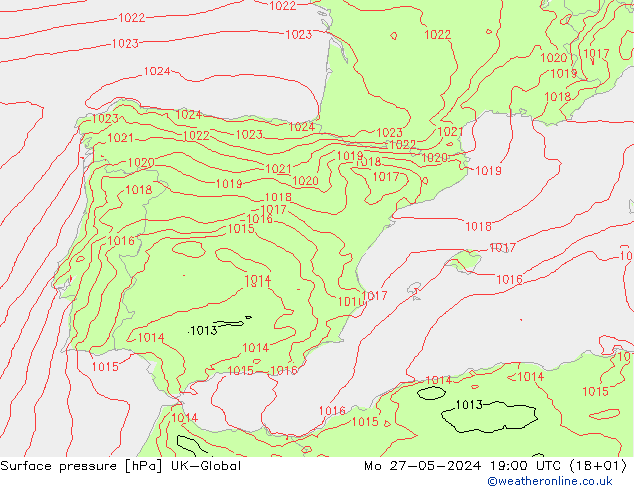 Luchtdruk (Grond) UK-Global ma 27.05.2024 19 UTC