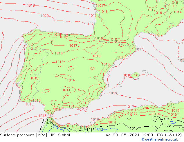 Surface pressure UK-Global We 29.05.2024 12 UTC