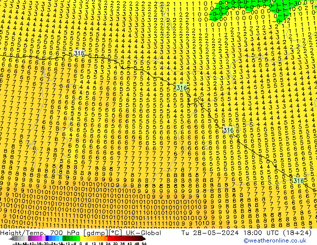 Yükseklik/Sıc. 700 hPa UK-Global Sa 28.05.2024 18 UTC