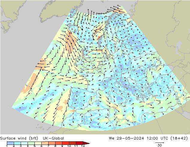 Bodenwind (bft) UK-Global Mi 29.05.2024 12 UTC