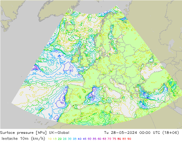 Isotachs (kph) UK-Global  28.05.2024 00 UTC