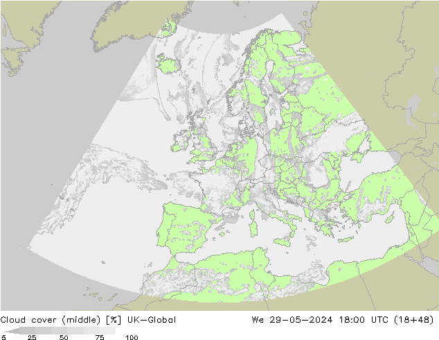 Cloud cover (middle) UK-Global We 29.05.2024 18 UTC