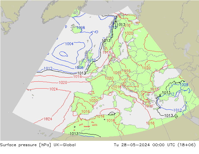 Surface pressure UK-Global Tu 28.05.2024 00 UTC