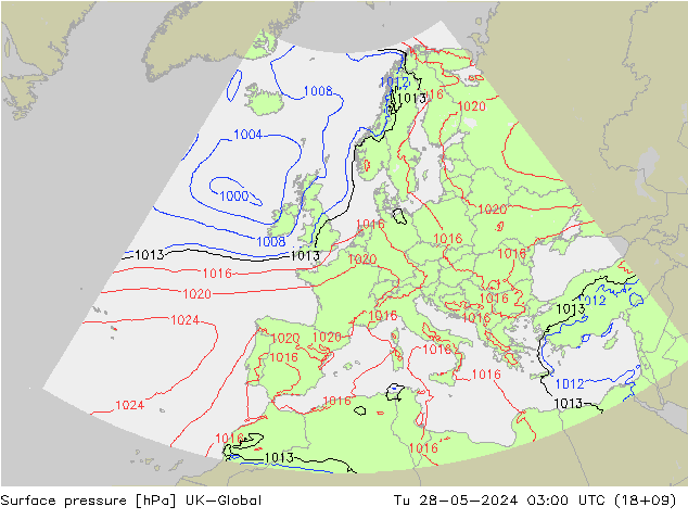 Atmosférický tlak UK-Global Út 28.05.2024 03 UTC
