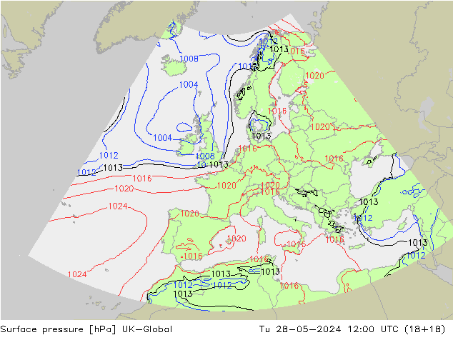 地面气压 UK-Global 星期二 28.05.2024 12 UTC