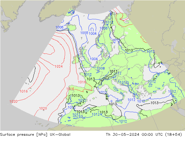 приземное давление UK-Global чт 30.05.2024 00 UTC