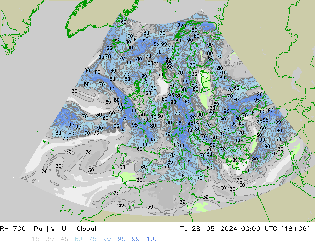 RH 700 hPa UK-Global Di 28.05.2024 00 UTC