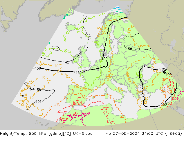 Height/Temp. 850 hPa UK-Global 星期一 27.05.2024 21 UTC