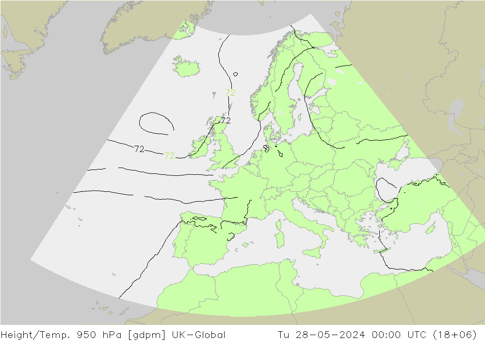 Height/Temp. 950 hPa UK-Global Di 28.05.2024 00 UTC