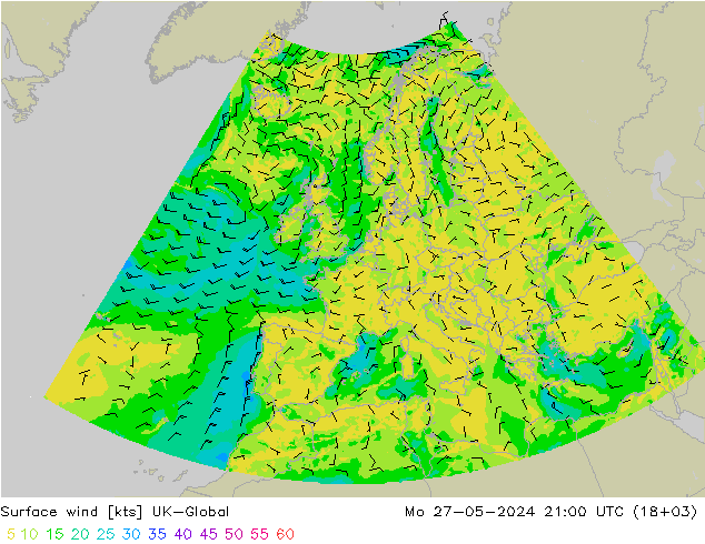 ветер 10 m UK-Global пн 27.05.2024 21 UTC