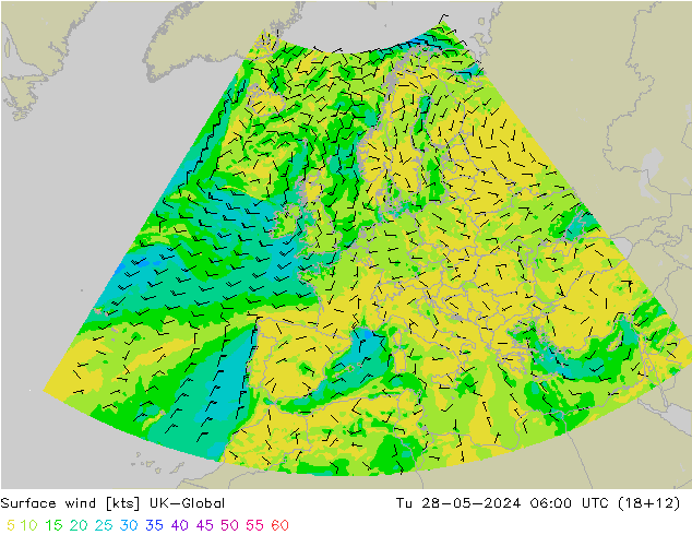 Surface wind UK-Global Tu 28.05.2024 06 UTC