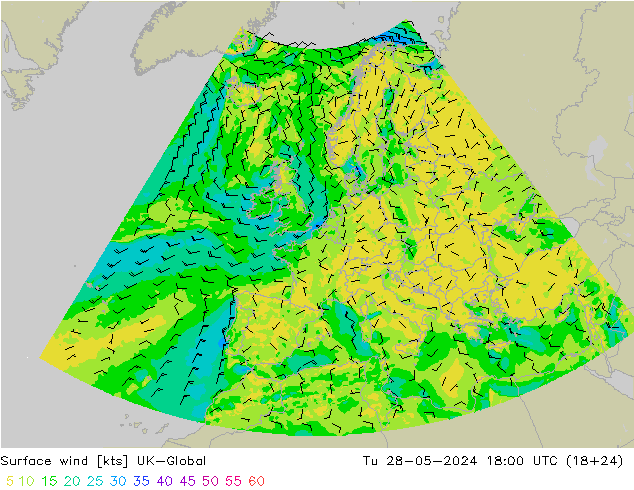 风 10 米 UK-Global 星期二 28.05.2024 18 UTC