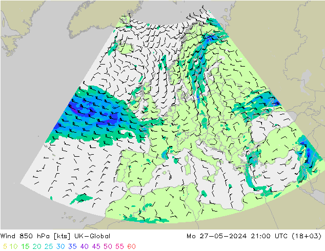 Vent 850 hPa UK-Global lun 27.05.2024 21 UTC