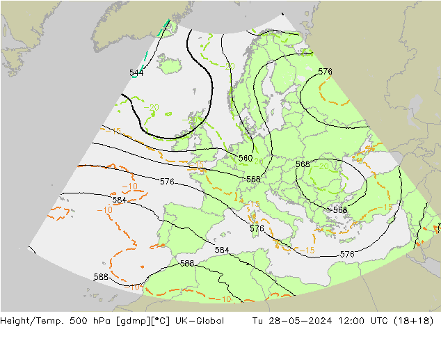 Height/Temp. 500 hPa UK-Global Út 28.05.2024 12 UTC