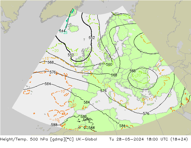 Height/Temp. 500 hPa UK-Global Tu 28.05.2024 18 UTC