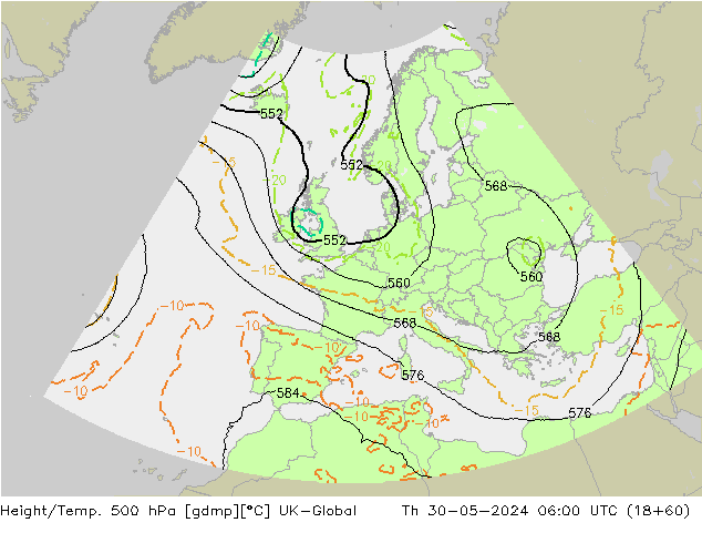 Yükseklik/Sıc. 500 hPa UK-Global Per 30.05.2024 06 UTC