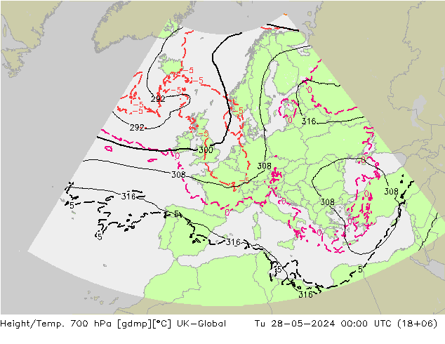 Yükseklik/Sıc. 700 hPa UK-Global Sa 28.05.2024 00 UTC