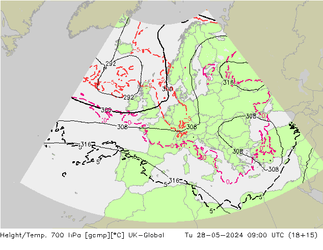 Hoogte/Temp. 700 hPa UK-Global di 28.05.2024 09 UTC