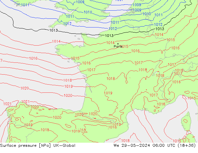 Luchtdruk (Grond) UK-Global wo 29.05.2024 06 UTC