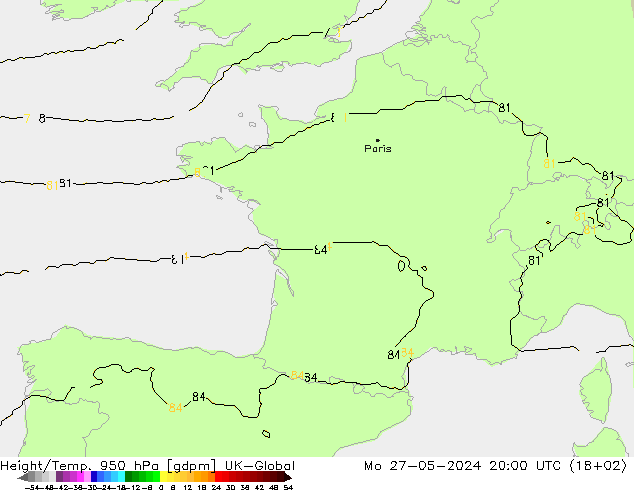 Geop./Temp. 950 hPa UK-Global lun 27.05.2024 20 UTC