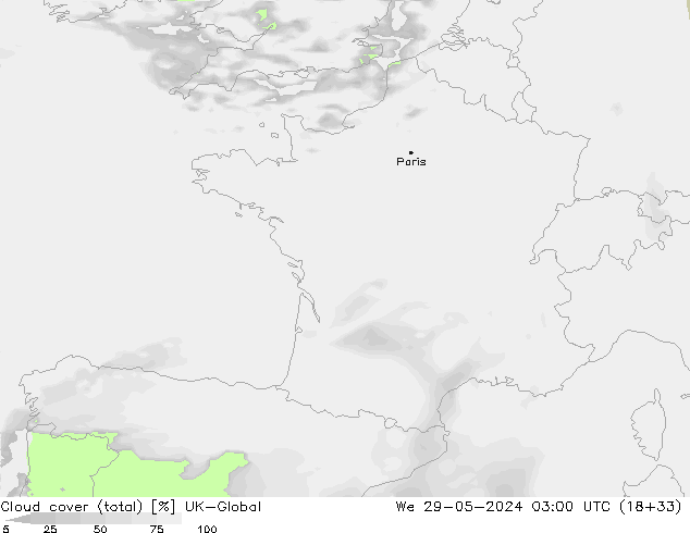 Bulutlar (toplam) UK-Global Çar 29.05.2024 03 UTC