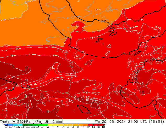 Theta-W 850hPa UK-Global St 29.05.2024 21 UTC
