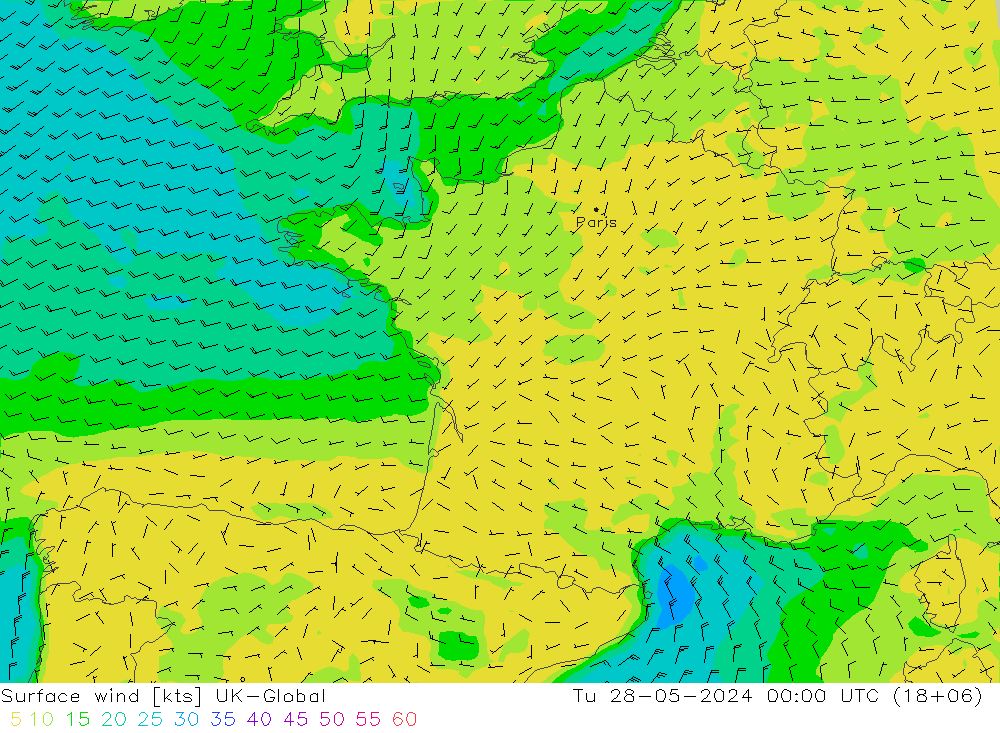 ветер 10 m UK-Global вт 28.05.2024 00 UTC