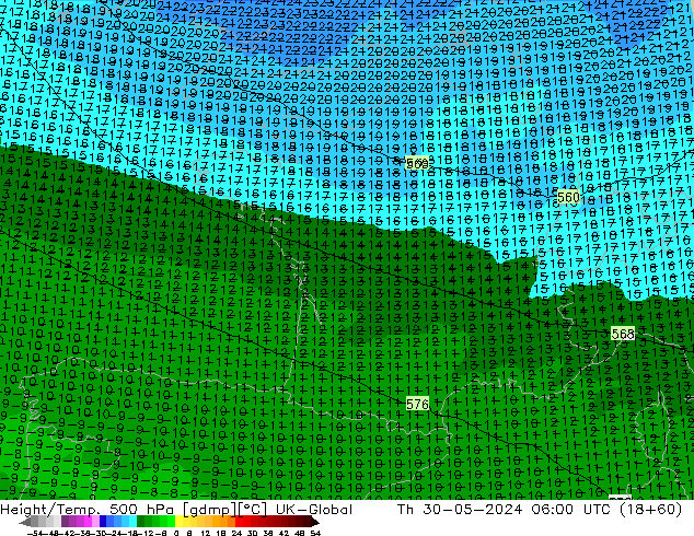 Height/Temp. 500 гПа UK-Global чт 30.05.2024 06 UTC