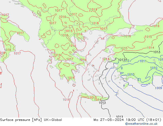 Surface pressure UK-Global Mo 27.05.2024 19 UTC