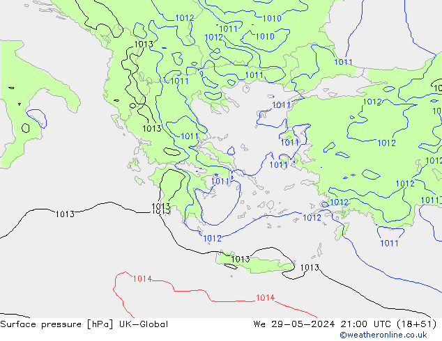 Surface pressure UK-Global We 29.05.2024 21 UTC