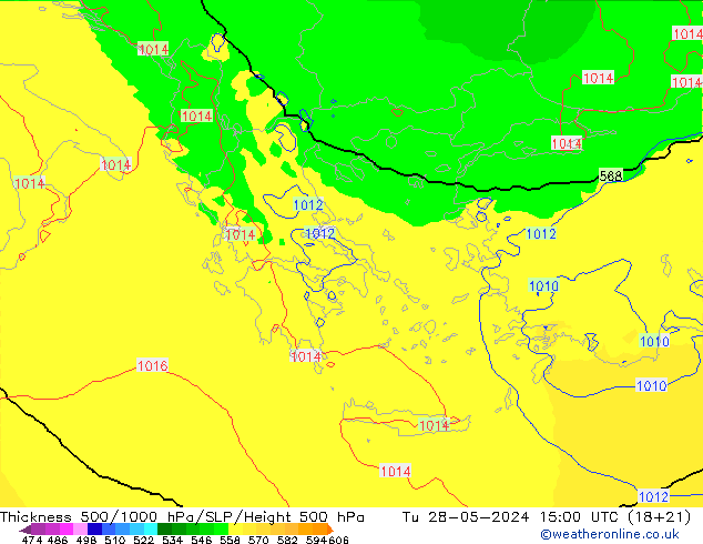 Thck 500-1000hPa UK-Global Ter 28.05.2024 15 UTC