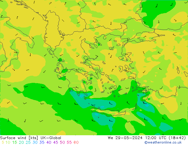 Vent 10 m UK-Global mer 29.05.2024 12 UTC