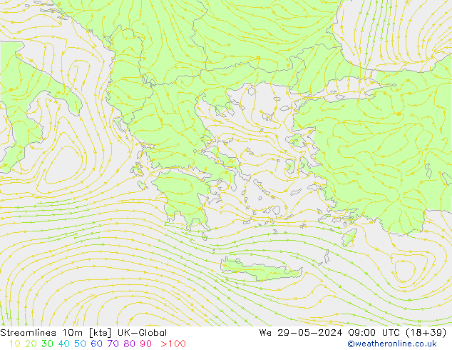 Streamlines 10m UK-Global We 29.05.2024 09 UTC