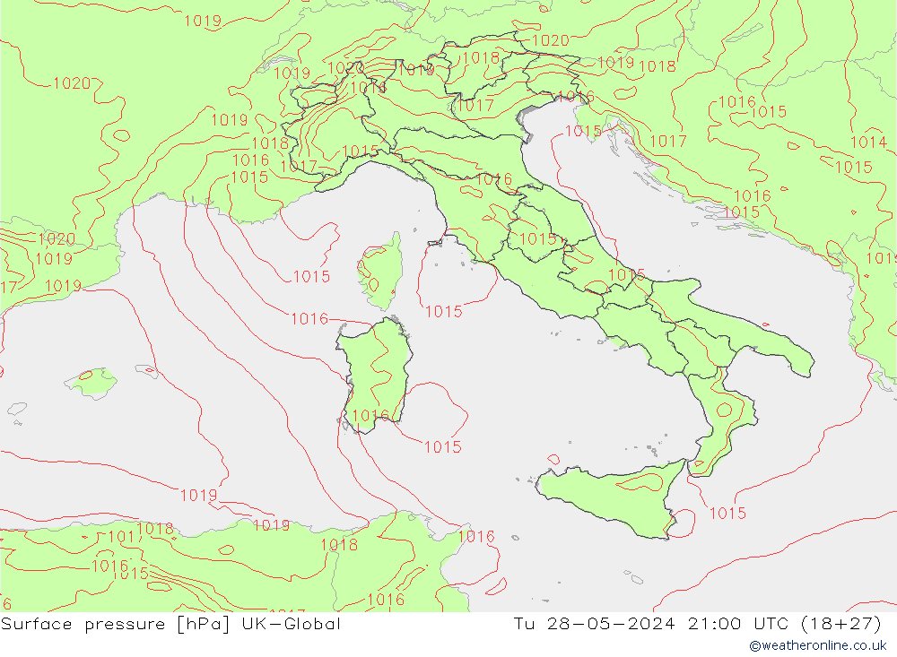 Luchtdruk (Grond) UK-Global di 28.05.2024 21 UTC