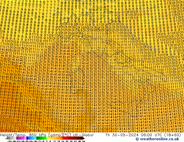 Height/Temp. 850 hPa UK-Global czw. 30.05.2024 06 UTC