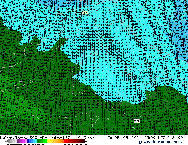 Hoogte/Temp. 500 hPa UK-Global di 28.05.2024 03 UTC