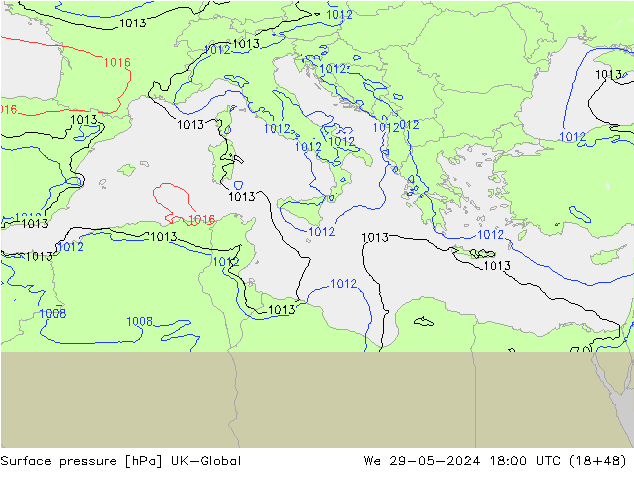 Luchtdruk (Grond) UK-Global wo 29.05.2024 18 UTC