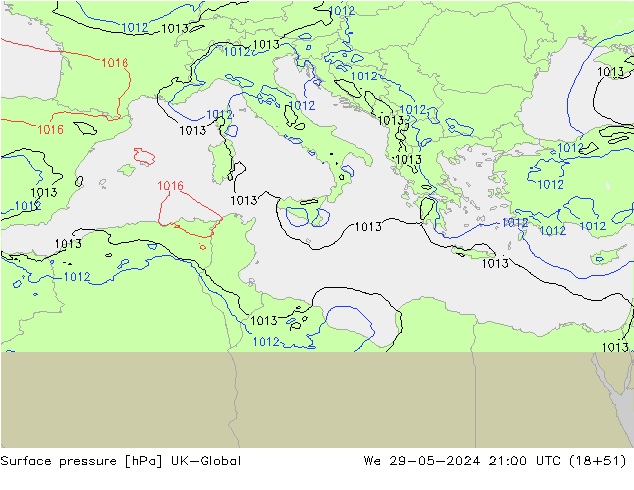 Atmosférický tlak UK-Global St 29.05.2024 21 UTC