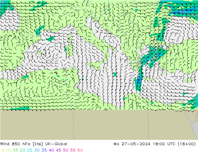 Vento 850 hPa UK-Global lun 27.05.2024 18 UTC
