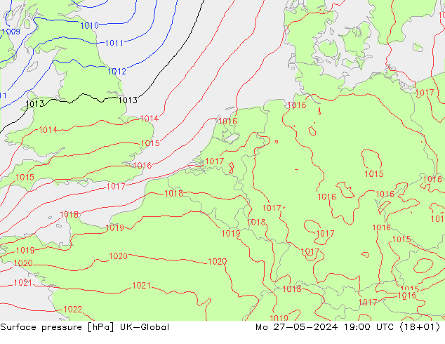 Presión superficial UK-Global lun 27.05.2024 19 UTC