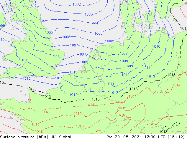 Atmosférický tlak UK-Global St 29.05.2024 12 UTC