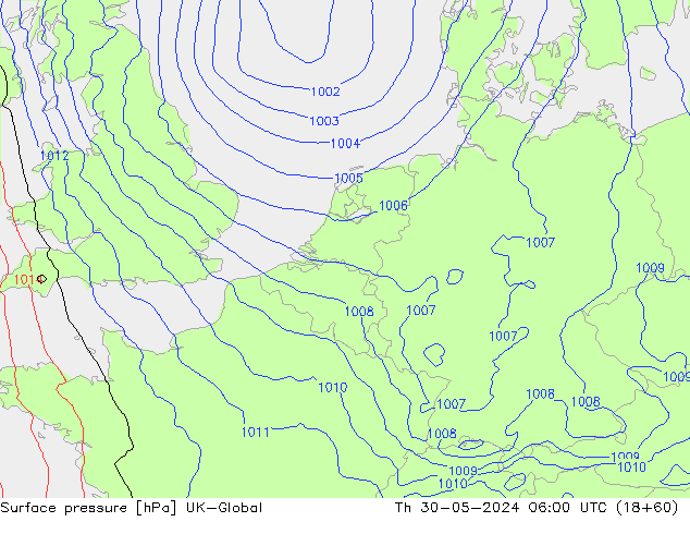 Surface pressure UK-Global Th 30.05.2024 06 UTC