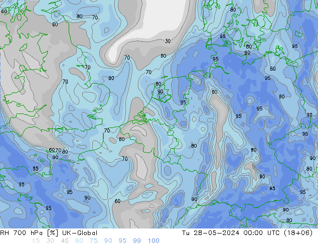 RH 700 hPa UK-Global Di 28.05.2024 00 UTC