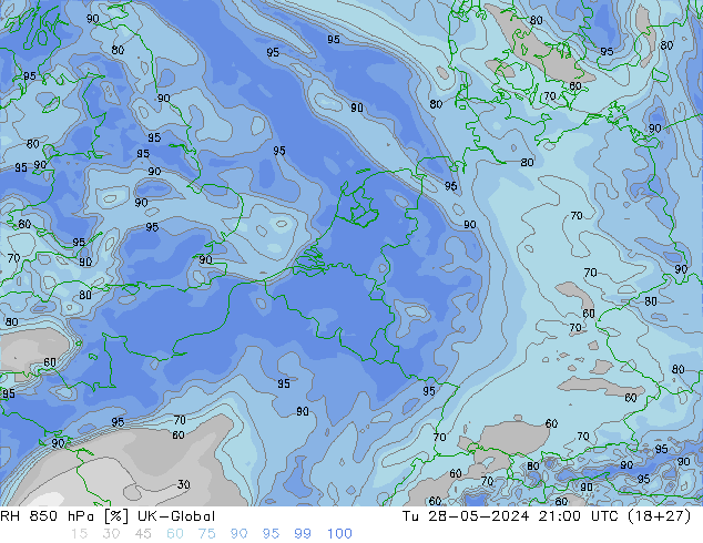 RH 850 hPa UK-Global wto. 28.05.2024 21 UTC